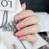 24 Pcs Pink Nail Pieces Flower Pattern Cute Elegant Nails