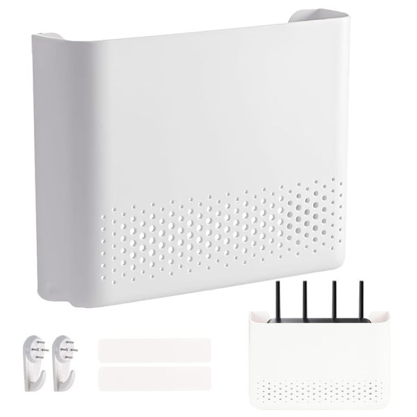 Trendecor Router Box, Router Verstecken 25x5x17cm WiFi Router Aufbewahrungsbox Wandhalterung Wandbehänge TV Kabel Verstecken Box für Heimdekoration Router Kabel Organizer Box Weiß