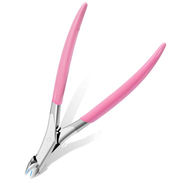 CGBE Cuticle Trimmer, Non-Slip Professional Cuticle Nippers, Spring Action Cuticle Cutter, Extremely Sharp Full Jaw Cuticle Clippers for Nail Care Pedicure Manicure Nail Tools (Pink)