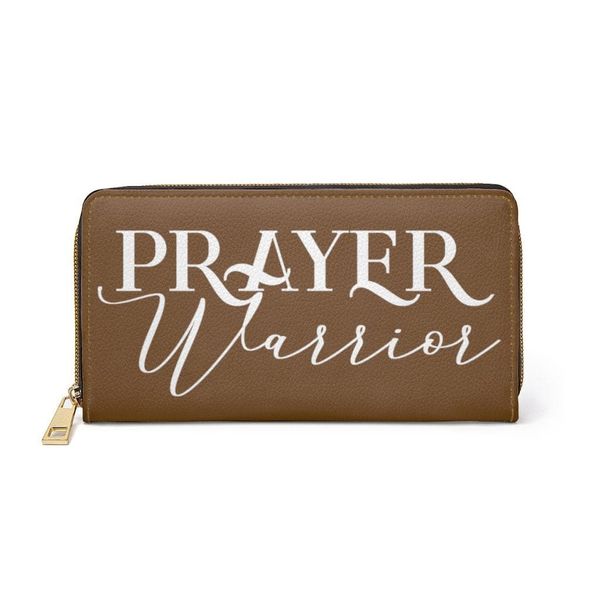 Womens Wallet, Zip Purse, Brown & White Prayer Warrior - One size