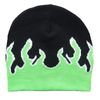 LeeCAE Y2K Flame Knit Slouchy Skull Cap Graphic Beanie - Red