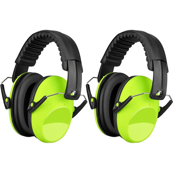 Kriogor 2 Pack Ear Defenders Children,26dB SNR Noise Cancelling Headphones Hearing Protection Earmuffs,Soft Kids Ear Defenders Adjustable Adult Ear Protector for Autism Airplane Study Fireworks(Green)