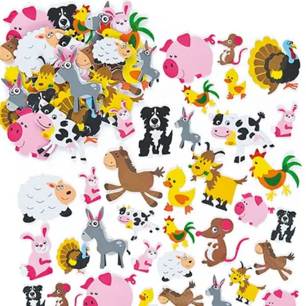 Baker Ross EV3104 Farm Animal Foam Stickers (Pack Of 96) For Kids Arts and Crafts