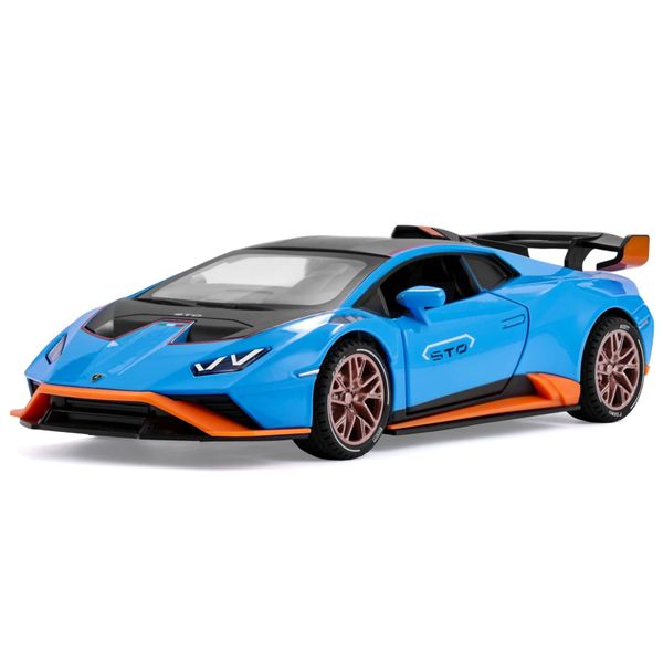 SASBSC Lambo Toy Cars for Boys Age 3-12 Huracan STO Race Car Toys with Light and Sound 1:24 Diecast Metal Model Cars Pull Back Sport Cars for 3+ Year Old Kids