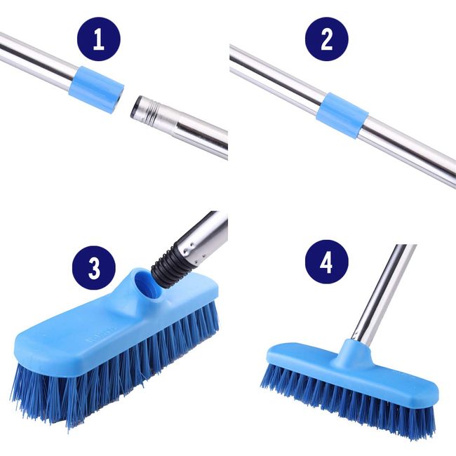Meibei Floor Scrub Brush with Adjustable Long Handle-47.3, Stiff Bristle Grout Brush Tub and Tile Brush for Cleaning