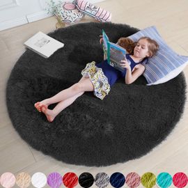 Amdrebio Pink Round Rug for Girls Bedroom,Fluffy Circle Rug 5'x5' for Kids Room,Furry C