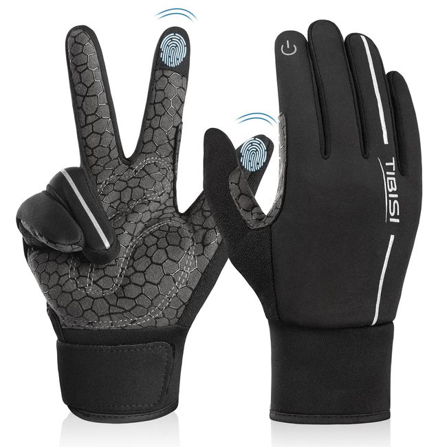 Touchscreen Winterhandschuhe Herren Damen, Winddicht rutschfeste Stoßdämpfende Fahrrad Handschuhe, Winter Outdoor Thermo Elastisch Fahrradhandschuhe Radsporthandschue Motorradhandschuhe Unisex, L