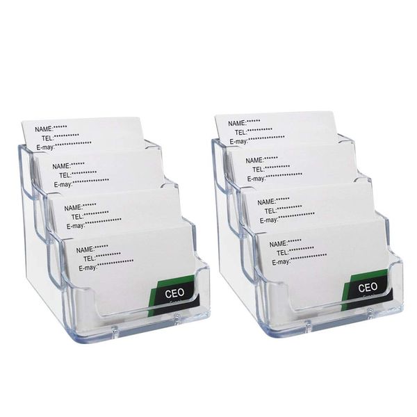 Heqishun Acryl Visitenkartenhalter 2 Stücke Visitenkartenhalter mit 4 Fächern Acryl Visitenkarten Aufsteller transparent Kartenhalter Kartenhalter Schreibtisch Stand