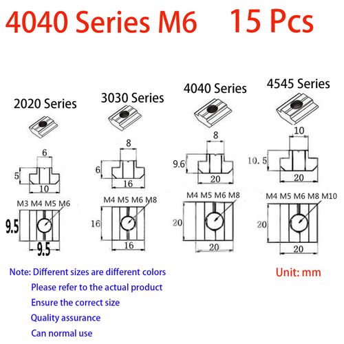 15Pcs 4040 Series T Sliding Nuts Hammer Nut Block Square Nuts M6 T Nuts for 4040 Aluminum Extrusion Profiles T Slot 8mm，for CNC Router Build Rail 3D Printer (m6)