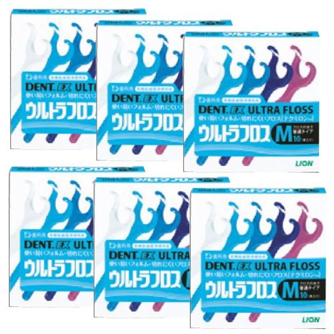 LION Dent EX Ultra Floss M, Highly Functional, Easy to Use, Hard to Cut, Set of 10 x 6 Boxes