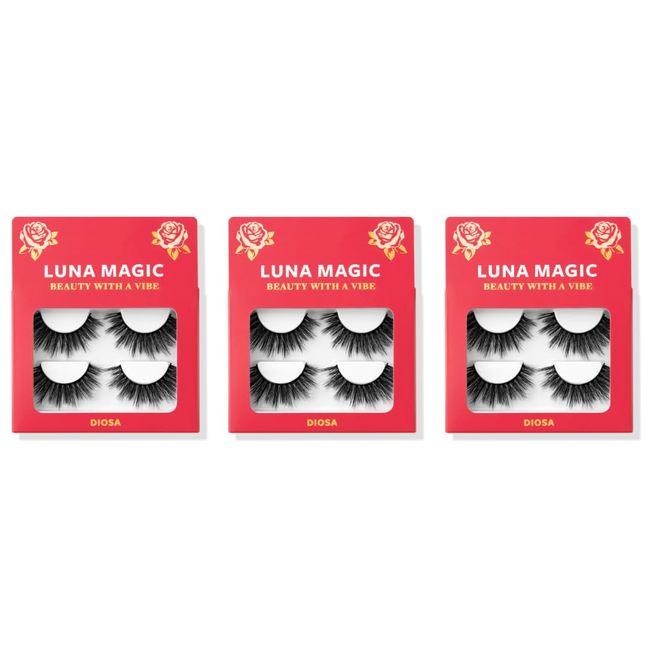 LUNA MAGIC Diosa Faux Mink Wispy Lashes, Reusable, 3 Pack