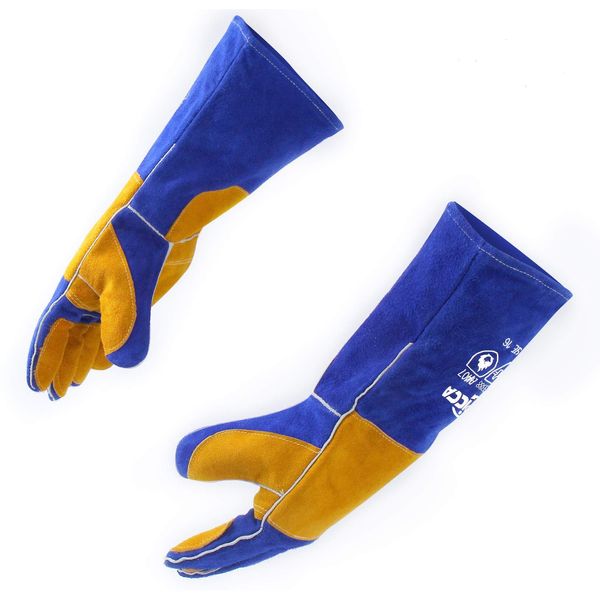 RAPICCA Welding Gloves Fire Heat Resistant: Blue 16IN 932℉ - Fireproof Leather For Stick Mig Flux-Core Welder Forge Blacksmith Fireplace Wood Stove Fire Pit Furnace Handling Dry ice - One Size