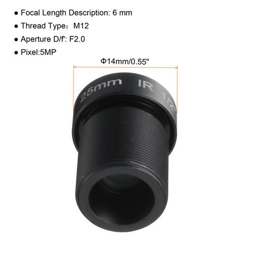 uxcell 25mm CCTV Camera Lens 5MP F2.0 FPV Wide Angle Security Camera Lens M12 Threaded Dia for IP Camera Panoramic, Black