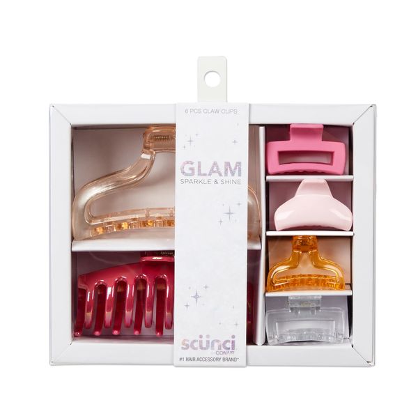 Scunci by Conair Gift Set, Gift Box Under $20, Includes 6 Claw Clips in Glamorous Shiny Colors