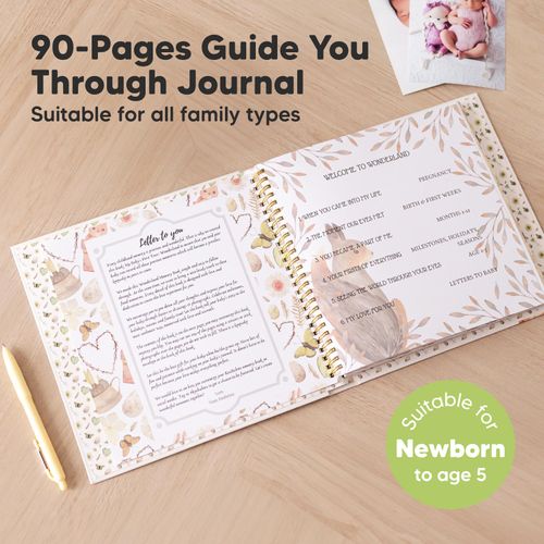 First 5 Years Baby Memory Book Journal - 90 Pages Hardcover First Year Keepsake Milestone Baby Book for Boys, Girls - Baby Scrapbook - Baby Album, Memory Book (Wonderland)