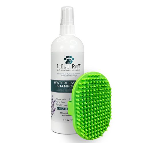 Lillian Ruff Waterless No-Rinse Dog Dry Shampoo Spray with Hydrating Essential Oils - pH-Balanced Dry Shampoo for Dogs - Clean, Condition, Detangle & Deodorize Dry, Sensitive Skin (16oz/Brush)