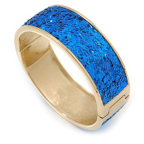 Avalaya Blue Sequin Disco Magnetic Bangle Bracelet/Gold Plating/Size M/L