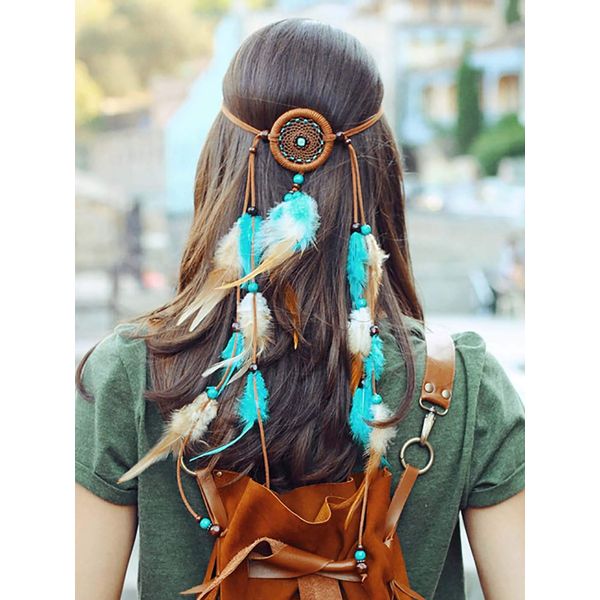 Aceorna Boho Feather Headbands Hippie Gypsy Indian Hairband Blue Tassels Hair Piece Costume Hair Accessories Festival Headdress for Women and Girls