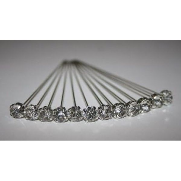 LUXURY 4MM X 4CM diamond CLEAR diamante pins WEDDING FLOWERS : 4cm Sparkly Diamond Flower Pins: Add Elegance to Your Crafts & Weddings (12, 4mm)