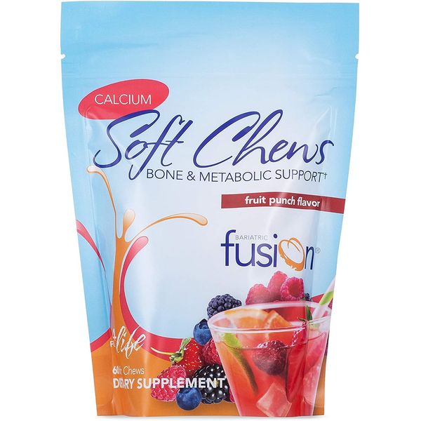 Bariatric Fusion Bariatric Calcium Chews | Fruit Punch | Calcium Citrate 500mg with Vitamin D3 & Energy Soft Chews | Sugar Free Bariatric Vitamin Chewable | 60 Count