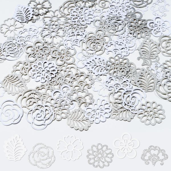 BeYumi White Lace Table Confetti - 300Pcs White Lace Flower Bridal Table Confetti Decorations Table Glitter Confetti White Paper Confetti Decor for Wedding Engagement Party Bachelorette Party Supplies