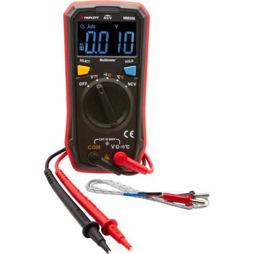 Triplett MM200 Compact 4000 Count Multimeter - AC/DC Voltage, Resistance, Temperature, Continuity ,Black