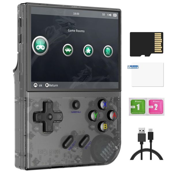 RG35XX Plus Retro Video Handheld Game Console 3.5 in IPS Screen Linux OS 64G TF Card with 5500 Classic Games Built-in 3300mAH Battery Compatible with 5G WiFi and Bluetooth 4.2(Black T)