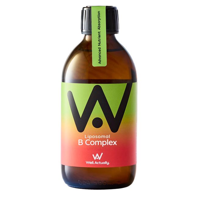 WELL ACTUALLY Liposomal Vitamin B Complex High Strength and Bioavailability - 8 Essential B Vitamins Complex for Energy, Brain, Metabolism Support - Tropical Flavour (60 Servings)