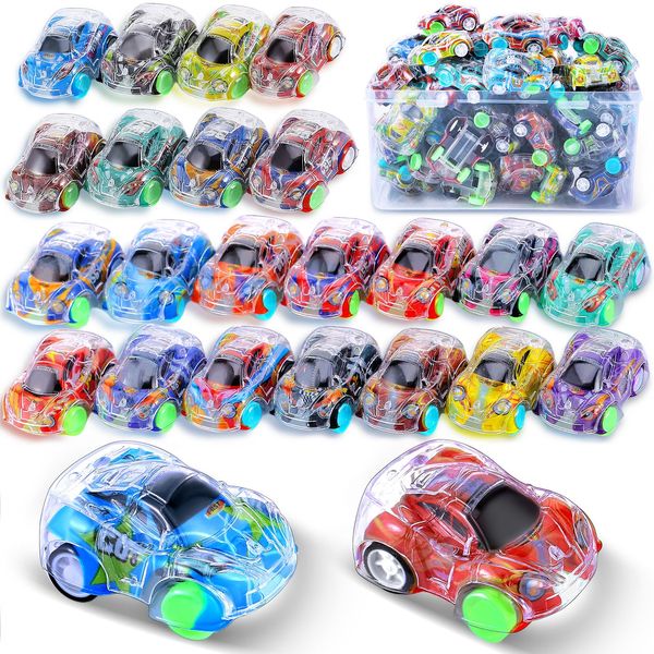 DERTE 45 Pieces Mini Pull Back Cars for Kids Racing Vehicles Toys Bulk with Storage Box Party Favor Supplies Classroom Prizes Treasure Box Toy Easter Fillers for Boys Girls Toddlers