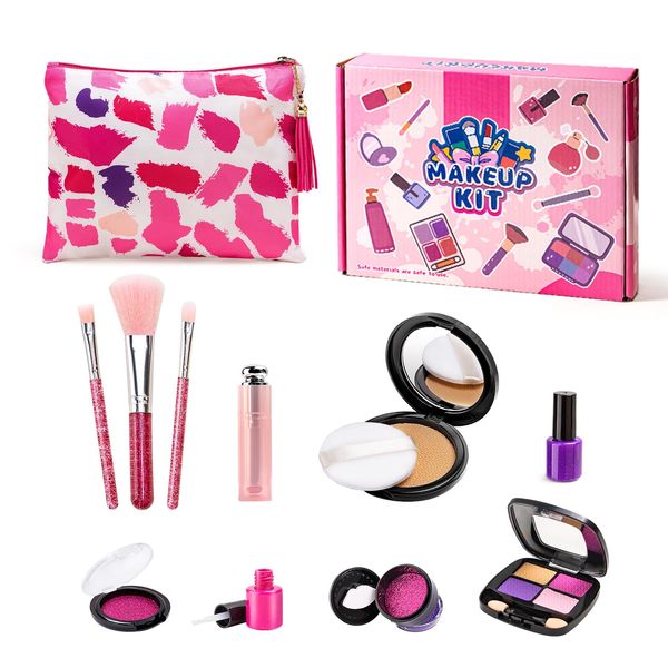 Fumwase Kids Makeup Kit for Girl Pretend Play Makeup Toys for Toddlers 3-5 Fake Play Toy Makeup Set for Little Girls 12Pcs Pretend Makeup for Toddlers with Cosmetic Bag Gift for Birthday Christmas