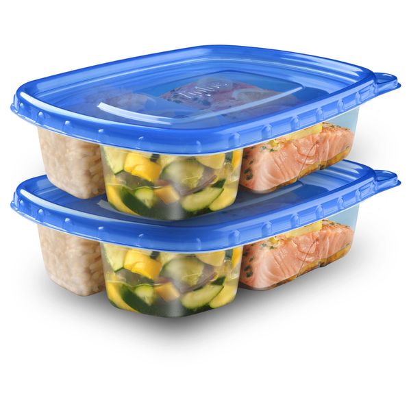 Ziploc Food Storage Meal Prep Containers Reusable for Kitchen Organization, Smart Snap Technology, Dishwasher Safe, Divided Rectangle, 2 Count