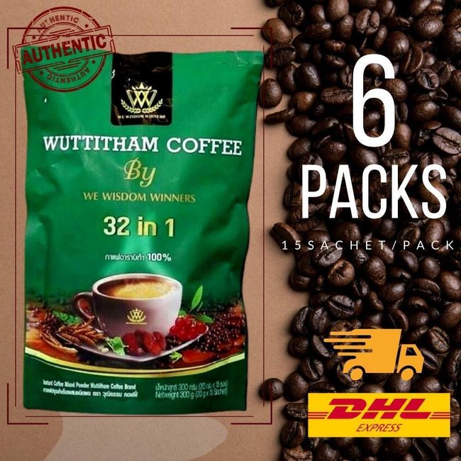 6x Wuttitham Healthy Instant Coffee 32 in 1 Herbs Mixed Manage Weight Control