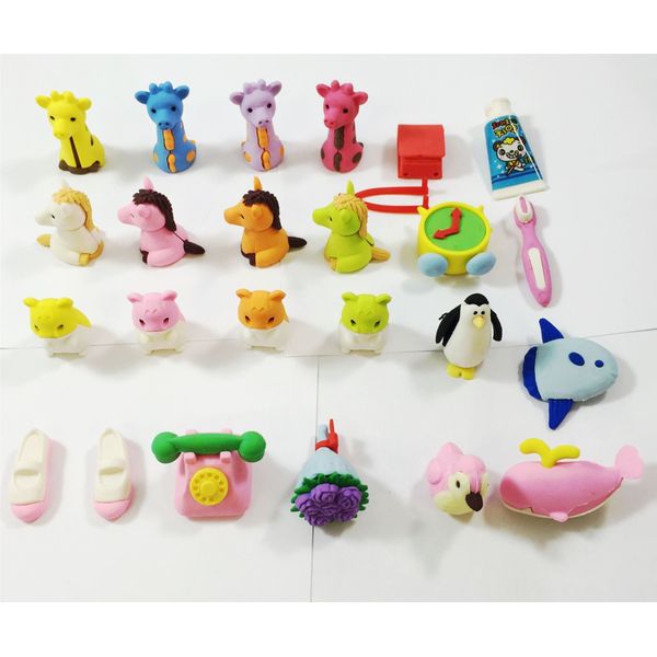 Cute Animal Toy Gifts Simulation Rubber Pencil Eraser Set Kids Party Fancy Children Party Bag Filler