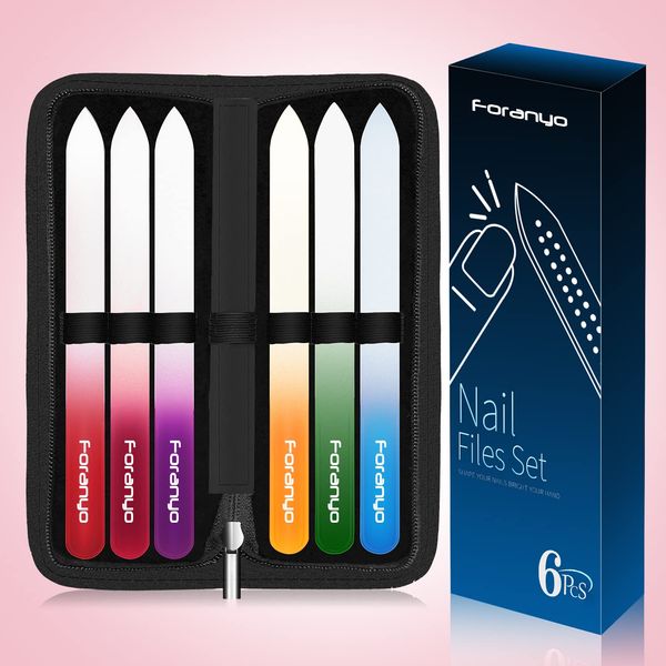 Foranyo 6 Pcs Glass Nail File Set, Providing Salon-Like Results from The Comfort of Your Home，Specially Crafted for Natural Nail Enthusiasts(Blak 6 pcs)