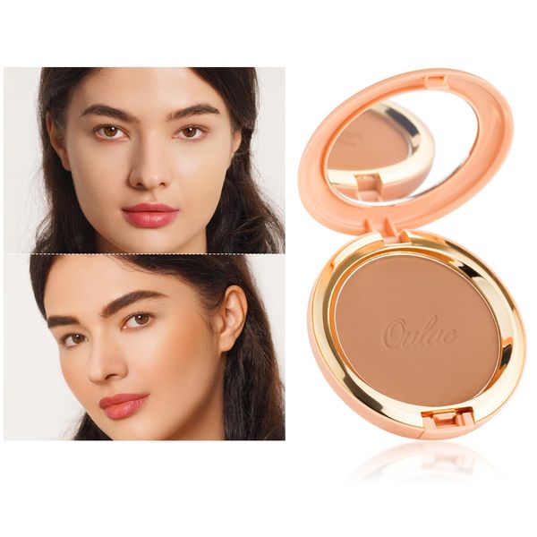 Oulac Satin Matt Bronzer Puder Gesichts Makeup mit Spiegel, Hochpigmentiertes Bronzing Powder Bronzing Blush Dual Purpose, Sonnengeküsster Natürlicher Look, Vegan & Cruelty-Free BS01