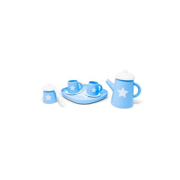 Blue Silicone Tea Set by Jack Rabbit Creations- 10 Pc Kitchen Playset Inc Tea Kettle, Teacups, Sugar Canister, Spoon and Plate- BPA Free-Food Safe- Dishwasher Safe-Encourages Imaginative Play