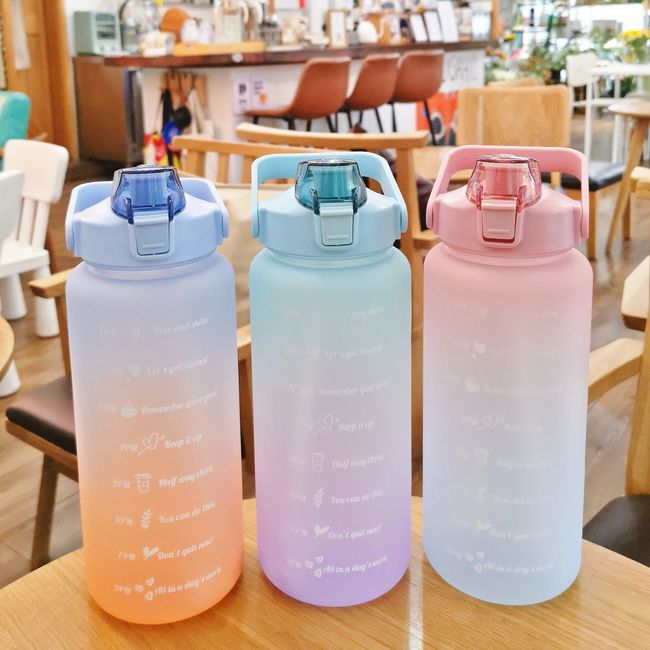 2l Large Capacity Water Bottle Straw Cup High Temperature Plastic Water Cup  Time Scale Frosted Outdoor Sports Student Couple Cup