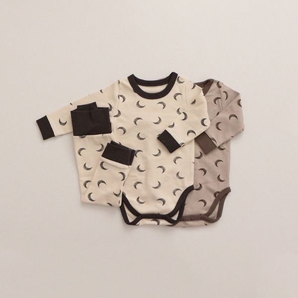 Baby Star & Moon Graphic Cotton Bodysuit Combo Pants Thermal Underwear Sets - 66 (3-6M) / Khaki