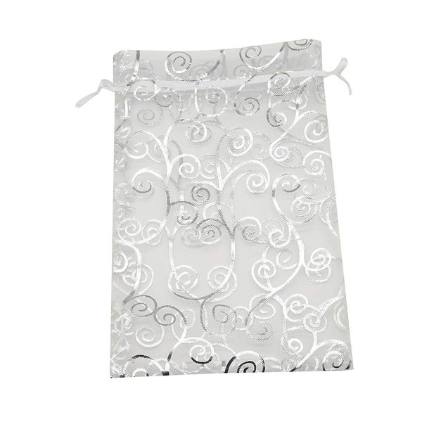 SUNGULF 50pcs Organza Pouch Bag Drawstring 6"x8" Strong Gift Candy Bag Jewelry Party Wedding Favor (Silver White)