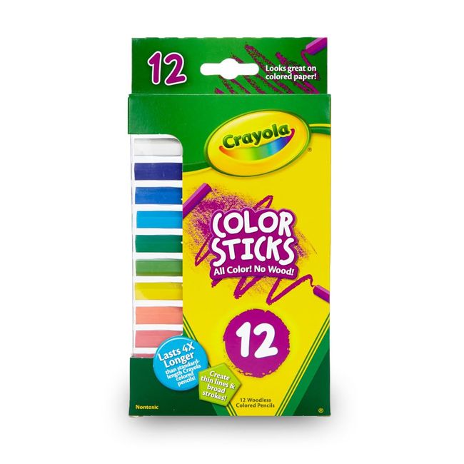 Crayola Color Sticks (12 Count), Woodless Colored Pencils Set for Kids, Classroom Art Supplies, Fine Lines & Broad Strokes, Non-Toxic