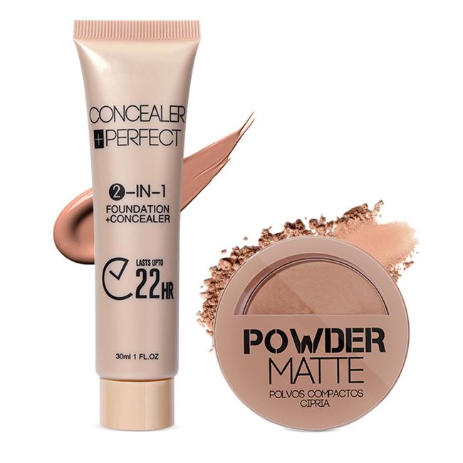 Shefave Dark Full Coverage Concealer with Matte Bronzer Pressed Powder - Liquid Concealer Waterproof Long-Lasting Blendable Matte Foundation Super Silky Full Coverage Foundation Liquid Bronzer (#01)