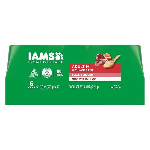 IAMS Proactive Health Adult Wet Dog Food Lamb and Rice 6-Pack 13 oz. Cans