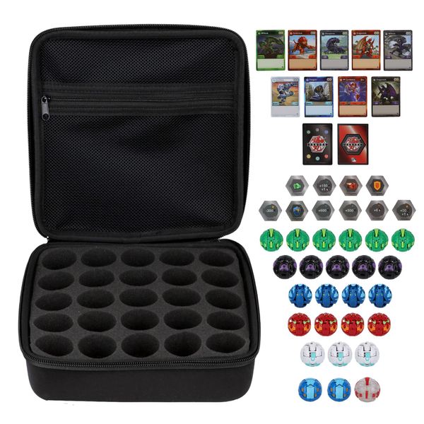 HeIiLan Toy Organizer Storage Case Compatible with Bakugan Figures/BakuCores/Battle Figure/Trading Cards/Mini Toys/Small Dolls, Hard Carrying Organized Container Holde (25 Black)