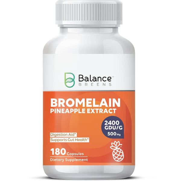 Bromelain Pineapple Extract Supplement 2,400 GDU/g - 500mg - 180 Capsules - Supports Digestion, Joint Health, Nutrient Absorption - by Balance Breens