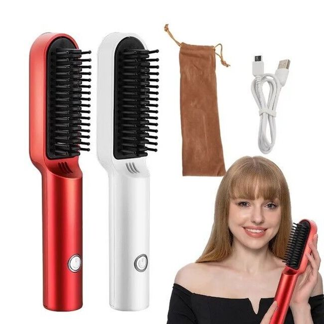 USB Rechargeble Portable Hair Straightener Brush Hot Comb