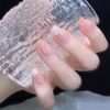 mallnoo 24pcs Medium Long Square Shape Hand Painted Flower Whitening Effect Fake Nail