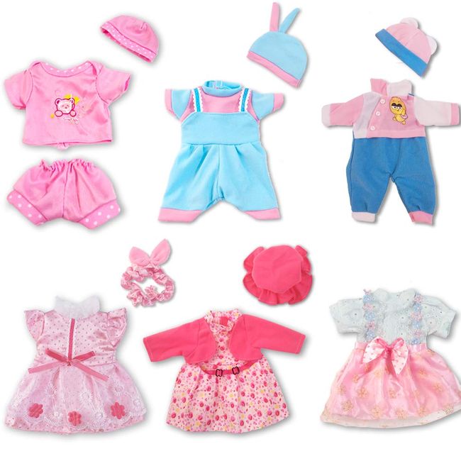 ARTST Doll Clothes,12 inch Baby Doll Clothes[6 Sets](Include 4 Hats + 1 Bowknot ) for 10 inch Dolls /11 inch Baby Dolls/ 12 inch Baby Dolls