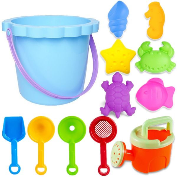 Chennyfun Kids Beach Sand Bucket Set, 12 PCS Sand Toys With Buckets, Watering Cans, Shovels, Rakes, Sea Animal Molds, Outdoor Toy For Toddler Boys Girls 3 4 5 6 7 8 Years Old