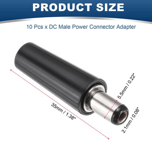 MECCANIXITY 10pcs DC Power Male Adapter, 5.5mm x 2.1mm 1.38" DC Power Jack Plug Adapter Connector for DC Cable Adapter Replacement Repairing, Black