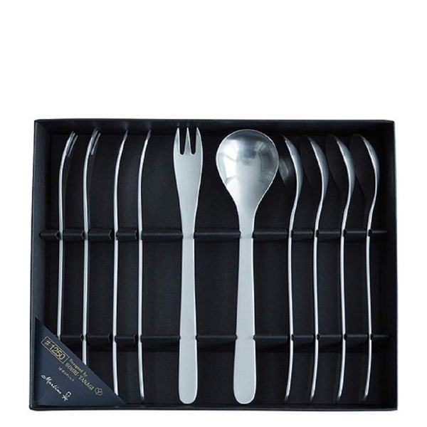 Sori Yanagi 121517010011 #1250 Stainless Steel Teaspoon & Princess Fork Cutlery Set, Color: Silver, Length: 5.5 inches (14 cm), Made in Japan, 10 Piece Set